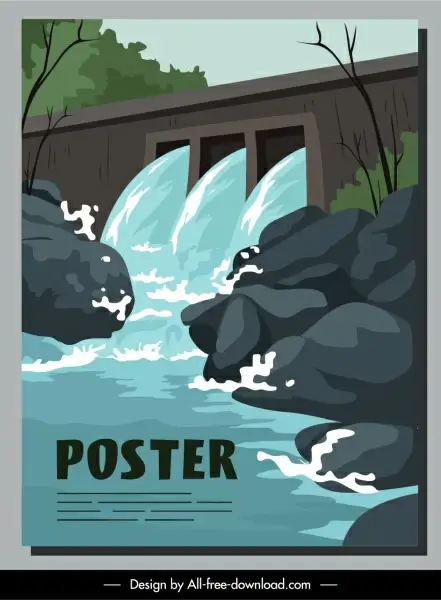 water dam architecture poster motion cartoon sketch