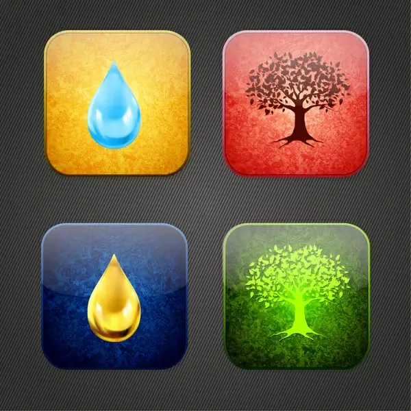 water drop and tree icons in flat design
