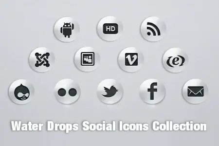 water drop social icons collection black white design