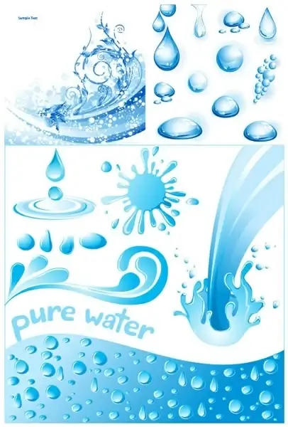 water design elements blue droplets splash pour icons
