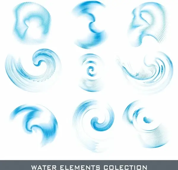 water shapes icons collection modern bright blue design