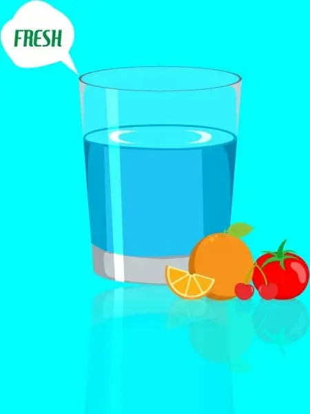 water glass advertisement 3d colored design fruits icons