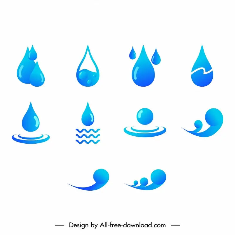 water icon sets modern elegant blue shapes design 