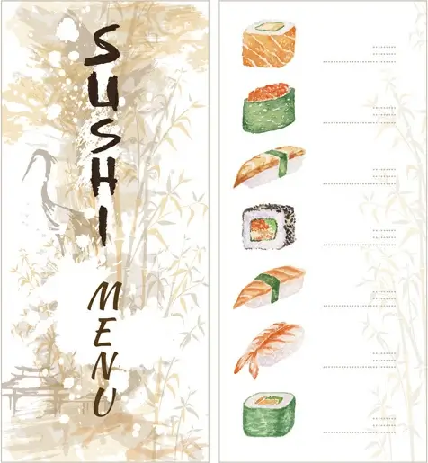 watercolor sushi menu vector