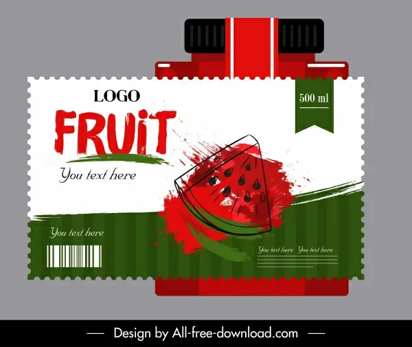watermelon juice label template handdrawn grunge design