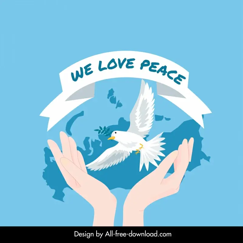 we love peace typography poster holding hands dove ribbon russia map decor