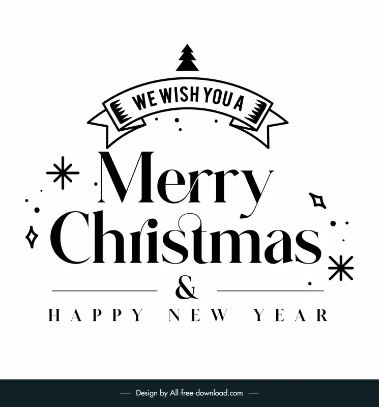 we wish you a merry christmas and happy new year typography banner template flat classic black white texts ribbon fireworks decor