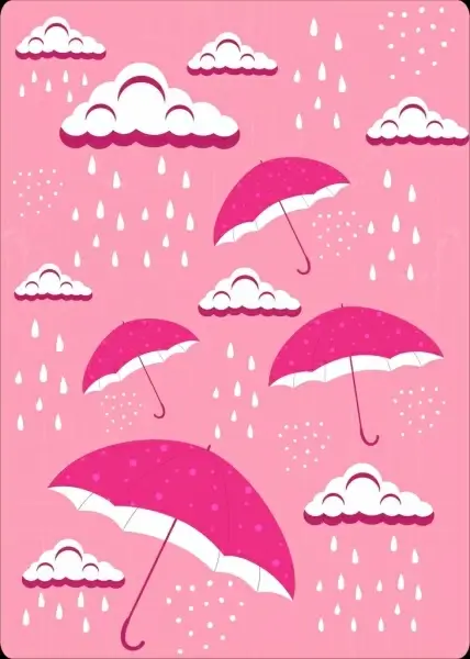 weather backdrop rain cloud umbrella icons pink decor