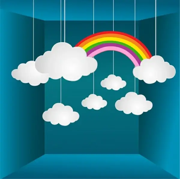 weather background 3d layout colorful rainbow cloud icons 