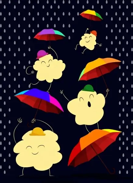 weather background colorful umbrella stylized cloud rain icons