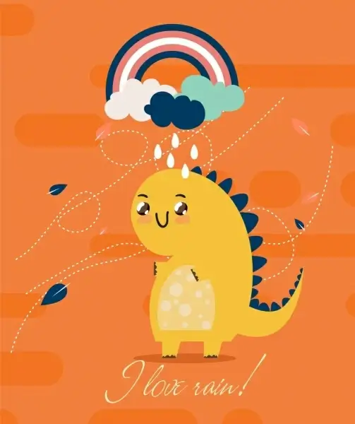 weather background cute dinosaur rain cloud wind icons