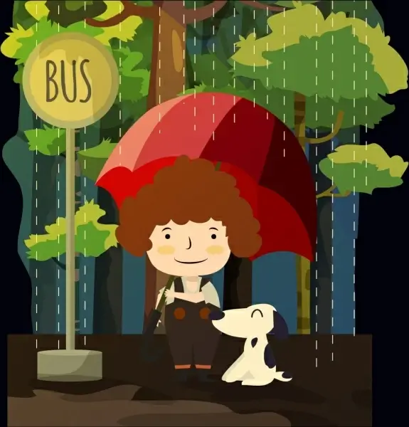 weather background rain kid umbrella dog icons