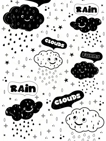 weather background stylized clouds icons black white design