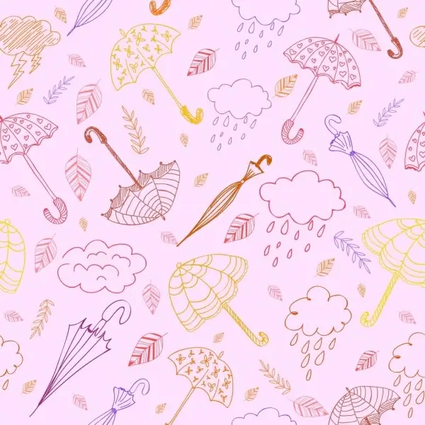 weather background umbrella cloud icons repeating handdrawn sketch