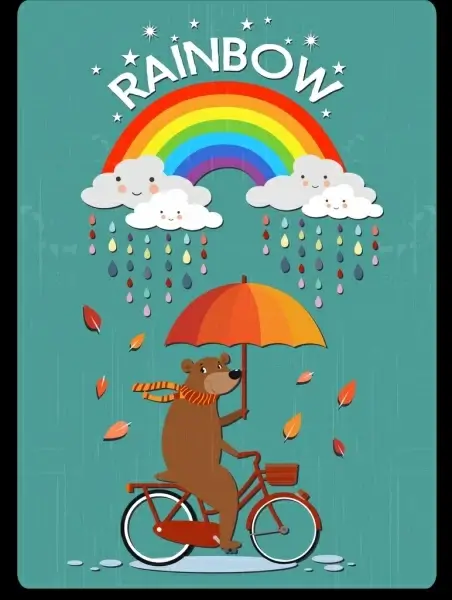 weather drawing stylized bear cloud rainbow rain icons