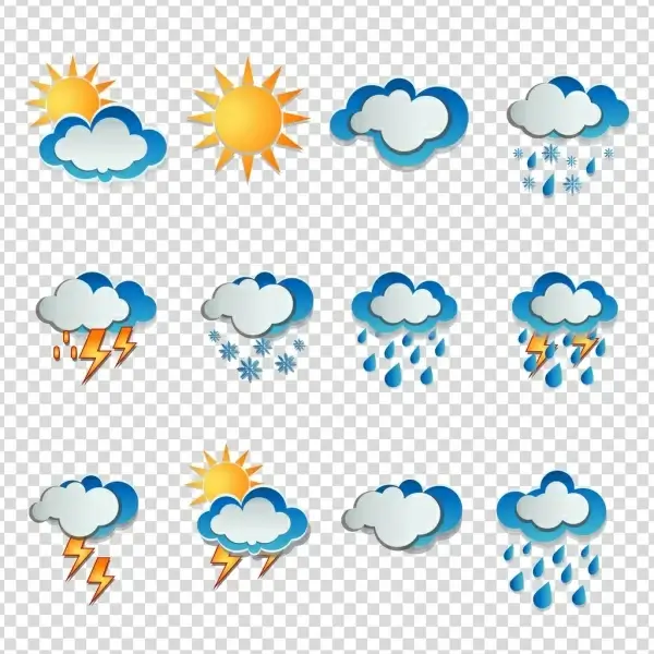 weather icons cloud sun snow thunder rain symbols