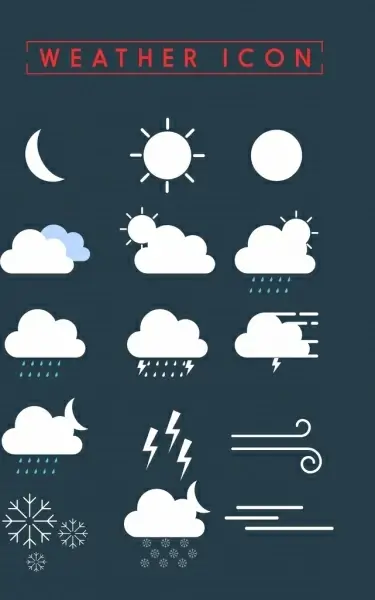 weather icons collection white flat design