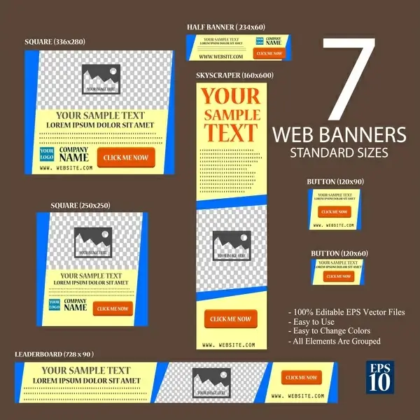 web banners sets illustration with seven standard sizes