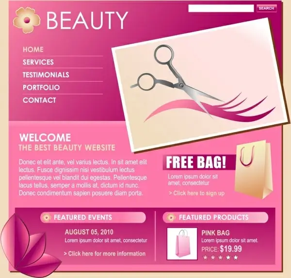 beauty webpage template modern layout design pink decor