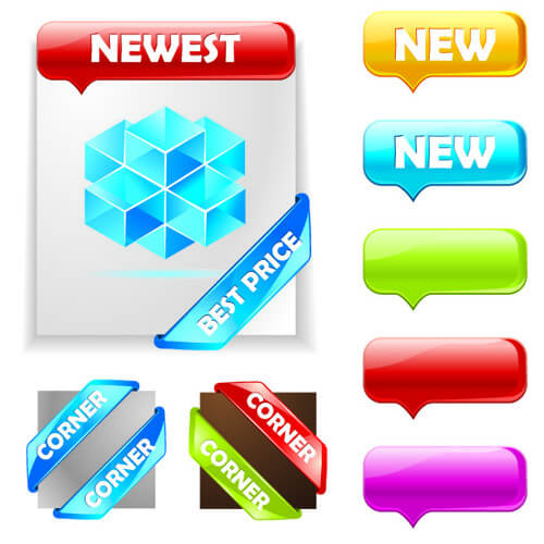 web ribbons elements and button vector