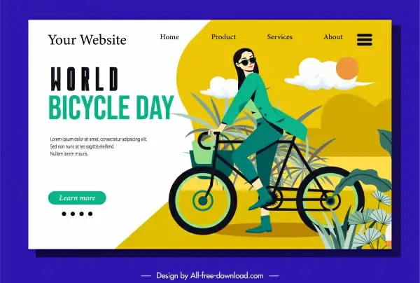 webpage template bicycle lifestyle sketch cartoon design