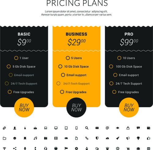 website pricing plans banners vector