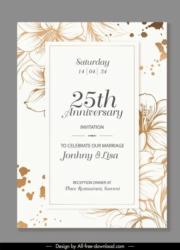wedding anniversary invitation cards template flat handdrawn petals 