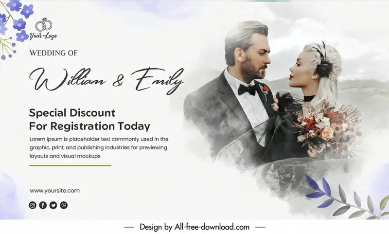 wedding banner template elegant blurred romantic couple