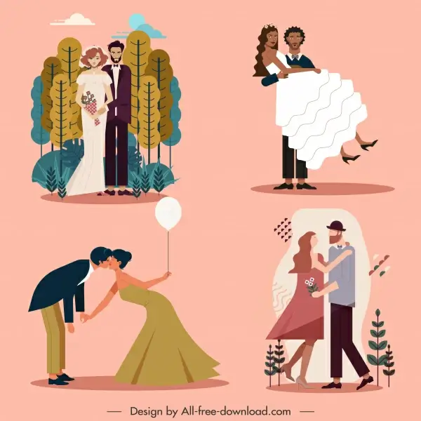 wedding card design elements classic marriage couples sketch