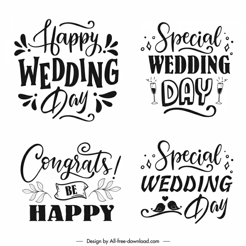 wedding card design elements classical black white calligraphic texts sketch