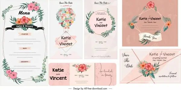 wedding card menu templates elegant classical floral decor