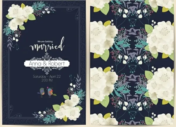 wedding card template blooming flowers decoration dark design