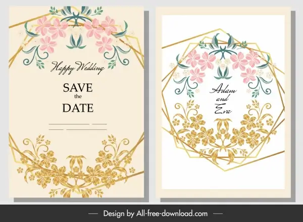 wedding card template botany frame decor colorful classic