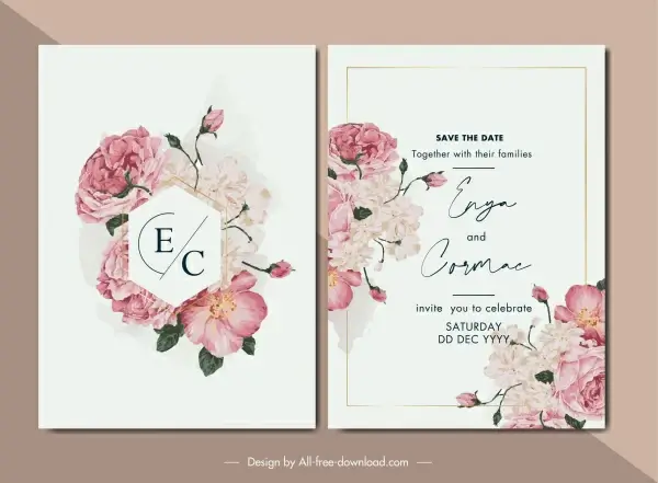 wedding card template bright elegant classical floral decor
