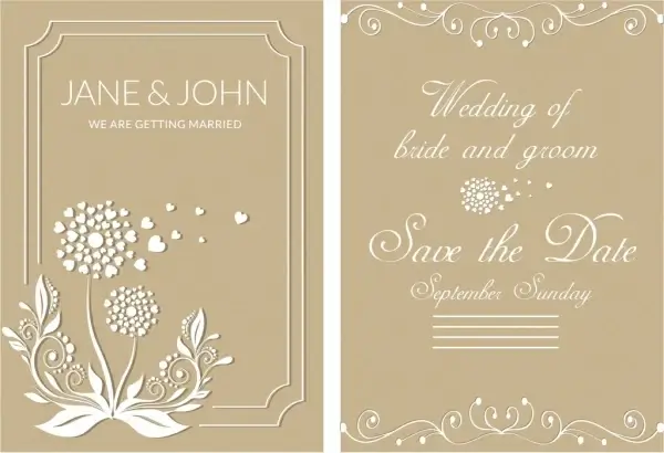 wedding card template brown design classical decoration