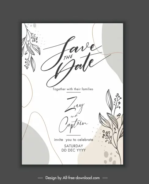 wedding card template classic elegant handdrawn botany decor