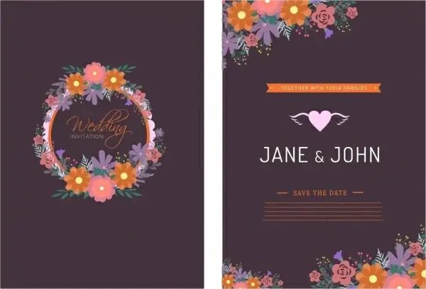 wedding card template colorful floral ornament