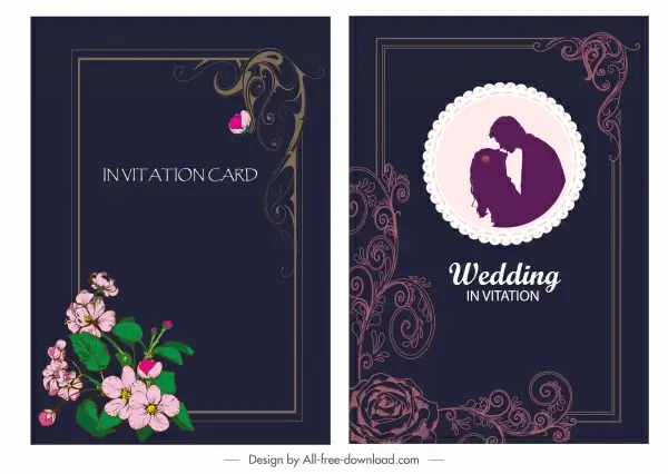wedding card template dark colored elegant botanical decor