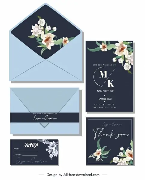 wedding card template dark elegant design flora decor