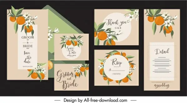 wedding card template elegant classic orange fruit decor