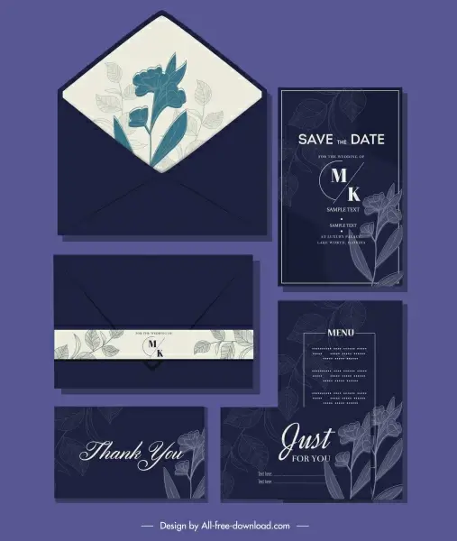 wedding card template elegant dark design botanical decor