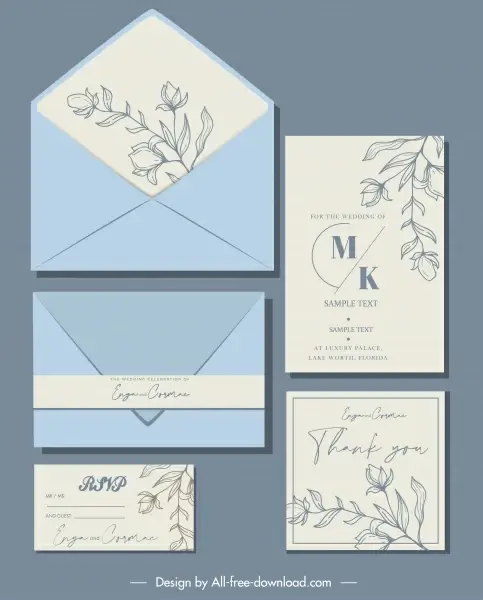 wedding card template elegant handdrawn botany classical design