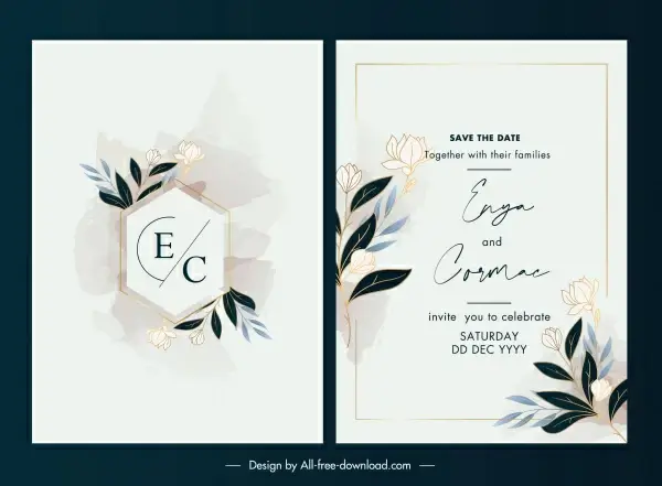 wedding card template elegant vintage botanical decor