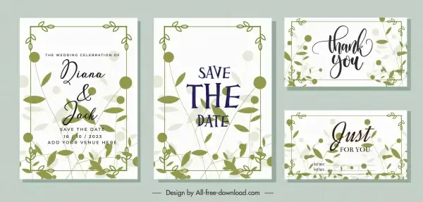 wedding card templates classical green leaves sketch