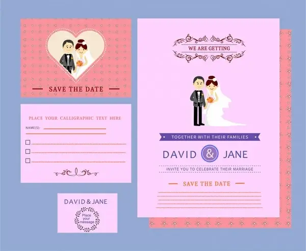 wedding card templates couple design on colored background