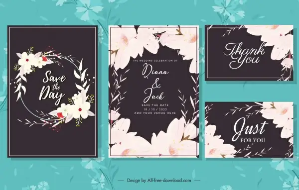 wedding card templates dark elegant floral decor
