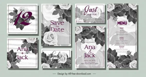 wedding card templates elegant classical grey roses decor