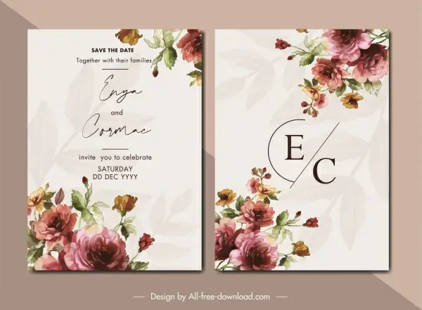 wedding card templates elegant colorful botanical decor