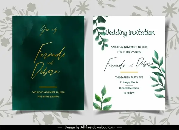 wedding card templates elegant contrast design leaf decor