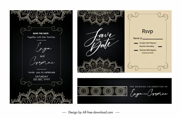 wedding card templates elegant dark classical lace elements